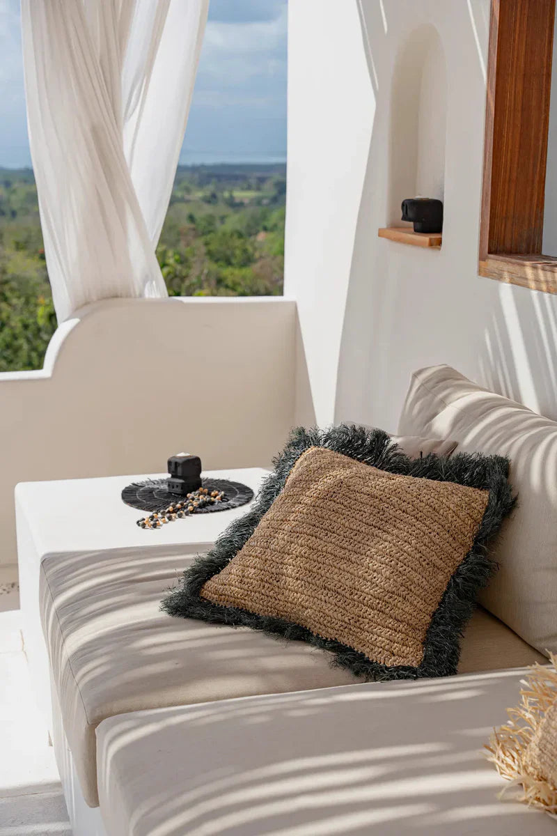 Raffia kussenhoes boho