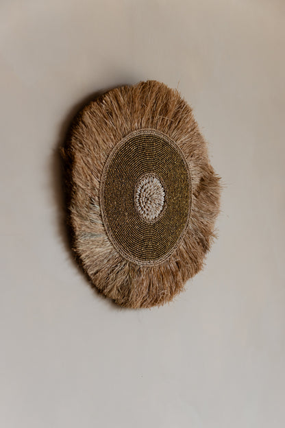 Wanddecoratie raffia en schelp