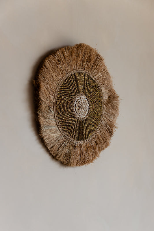 Wanddecoratie raffia en schelp