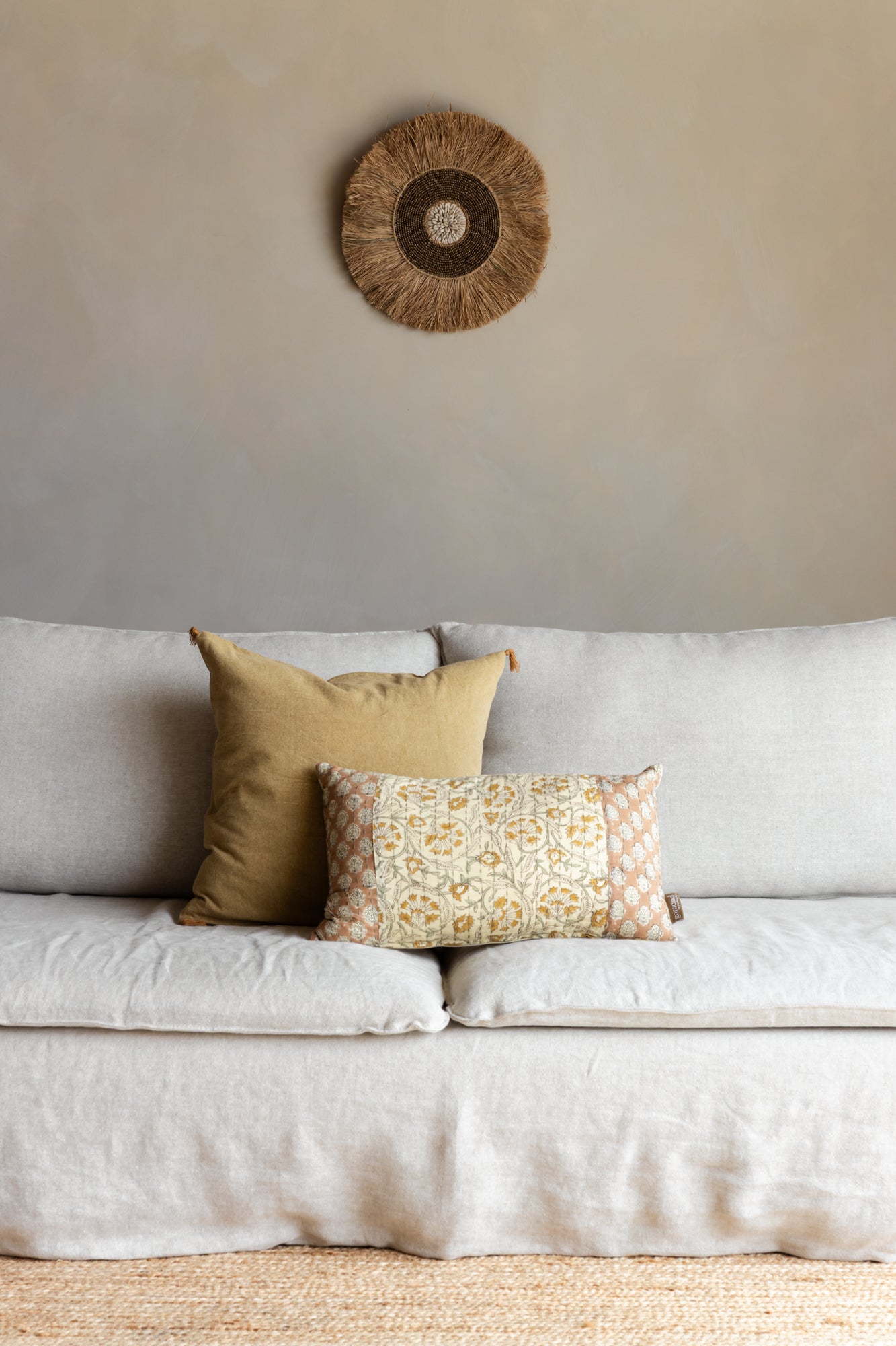 Wanddeco Raffia en Schelp goudkleurig - 40 cm (M)