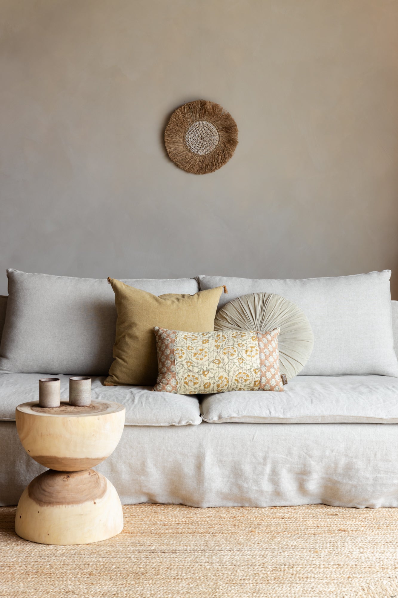 Bali stijl wanddeco raffia en schelp