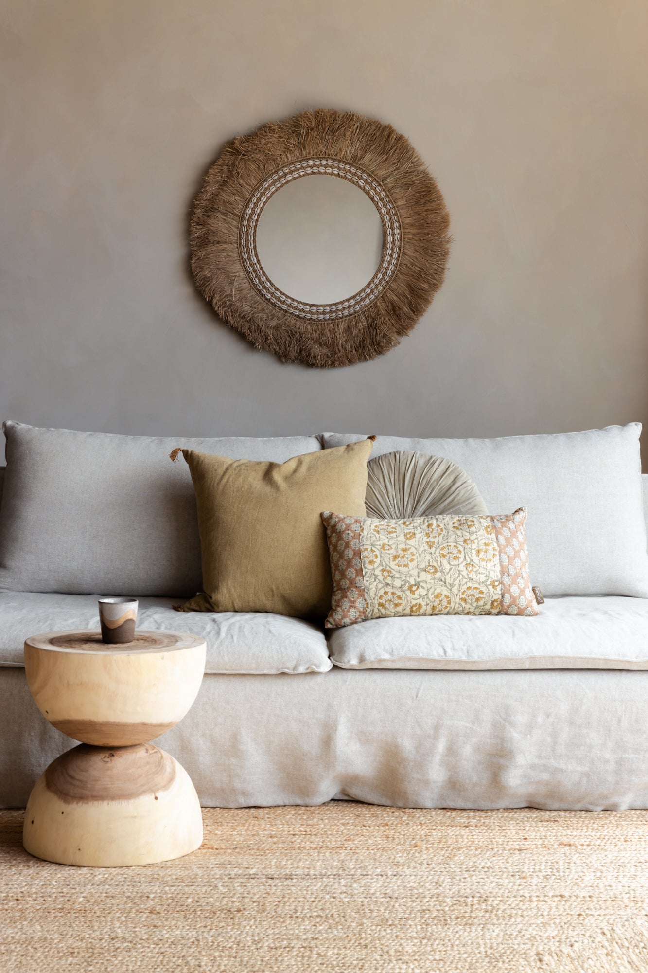 Boho wandspiegel van raffia