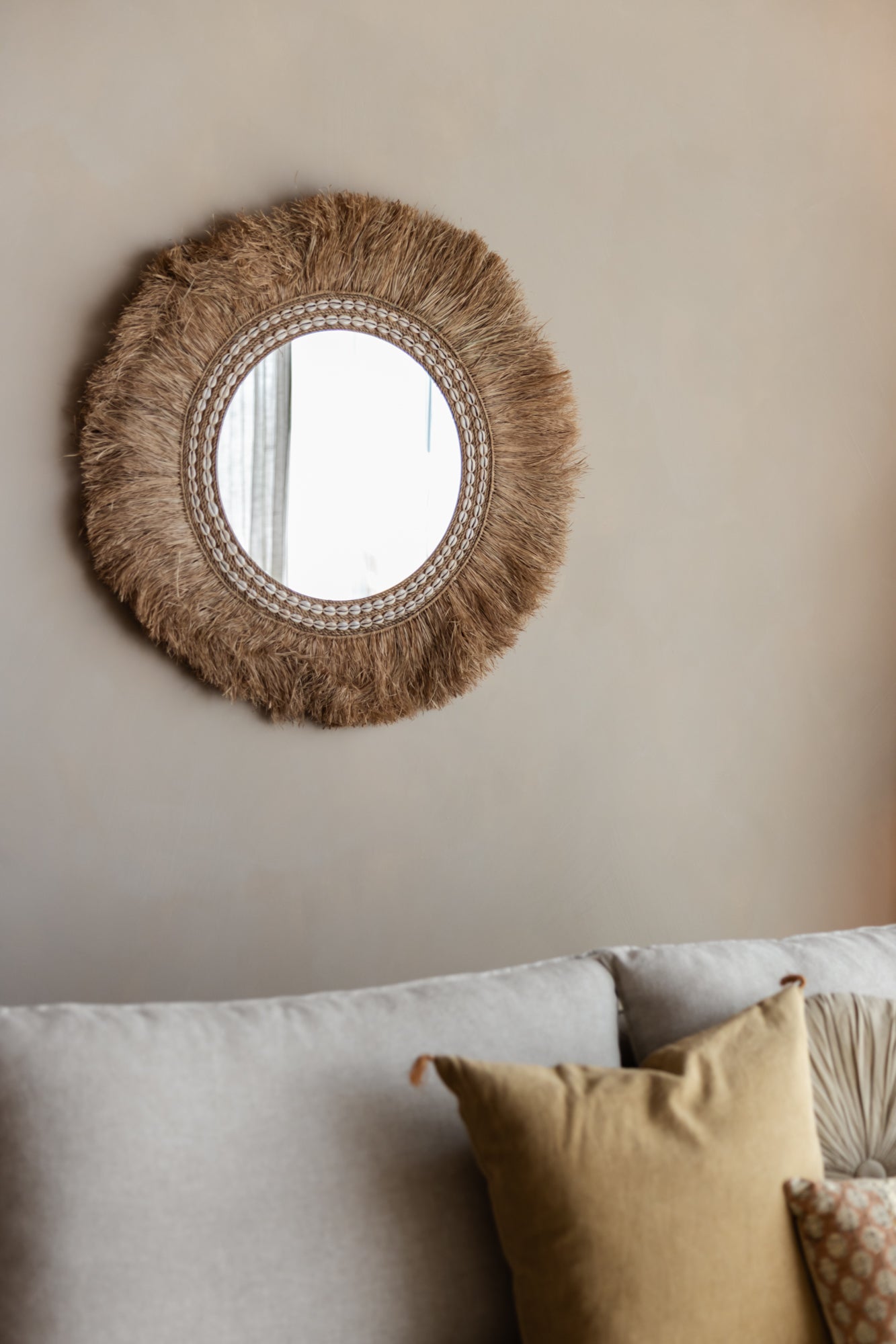 Raffia muurspiegel wanddeco