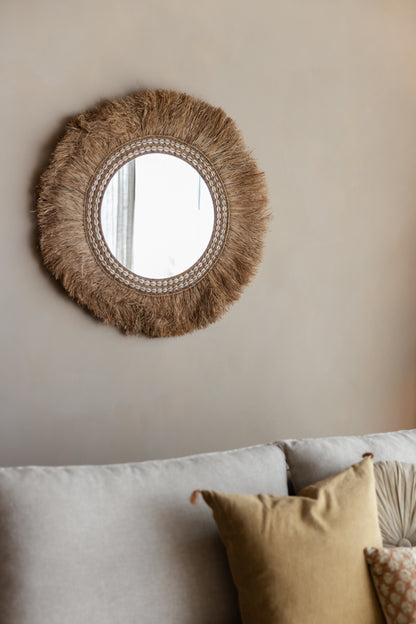 Raffia muurspiegel wanddeco